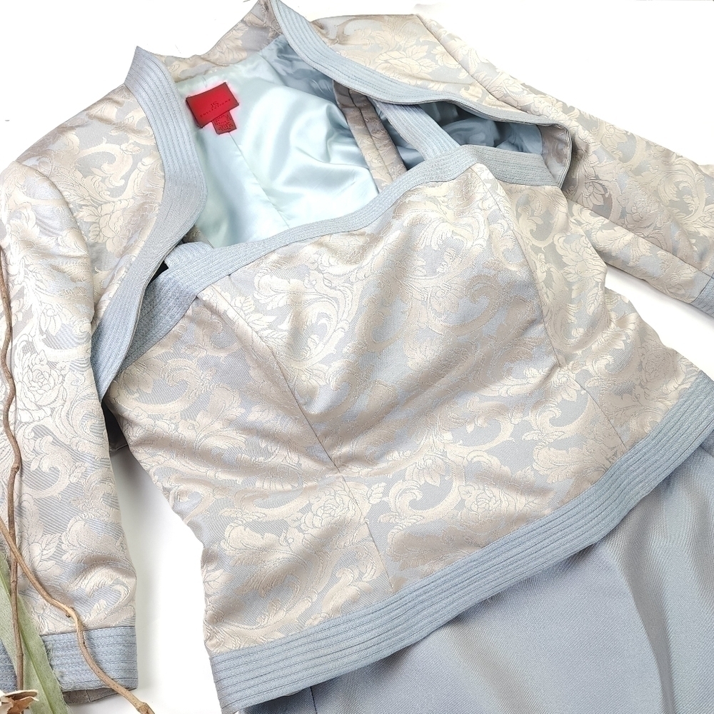 JS Collections Gold Teal 3Pc Formal Dress Coat Set Sz 14 - Picture 3 of 13